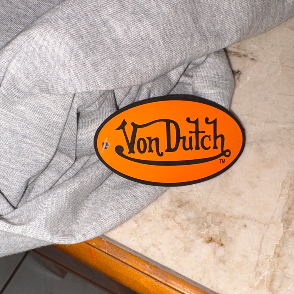 Von Dutch Heather Gray off the shoulder Sweatshirt with Black Logo - Picture 6 of 7